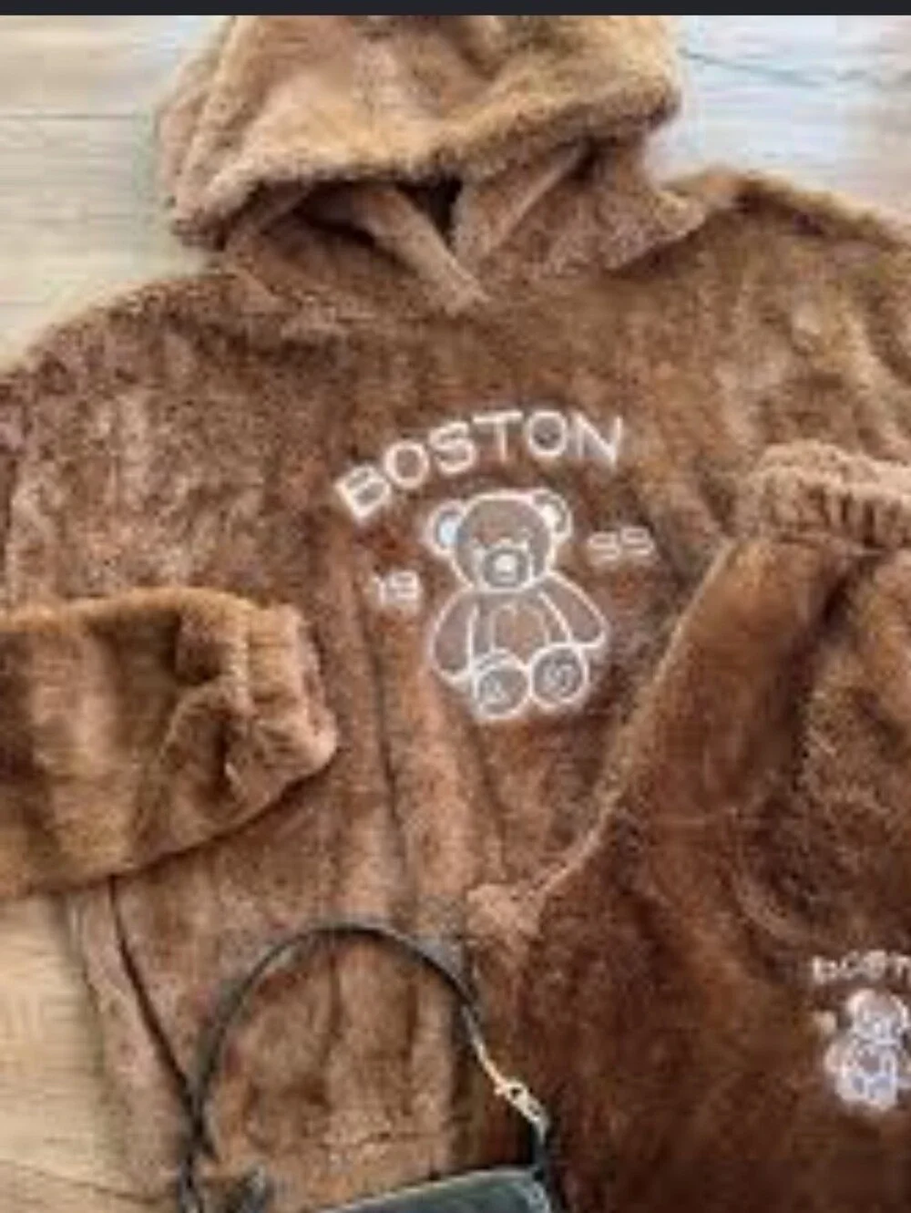 Brown Teddy Bear Fleece Hoodie & Joggers Set Boston 1999 Charlotte Russe